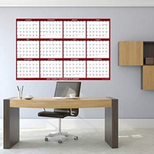 32" x 48" SwiftGlimpse 2023 Wall Calendar Erasable Jumbo XL Wet & Dry Erase Laminated 12 Month Annual Yearly Wall Planner, Reversible, Horizontal/Vertical, Maroon