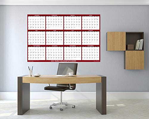 32" x 48" SwiftGlimpse 2023 Wall Calendar Erasable Jumbo XL Wet & Dry Erase Laminated 12 Month Annual Yearly Wall Planner, Reversible, Horizontal/Vertical, Maroon