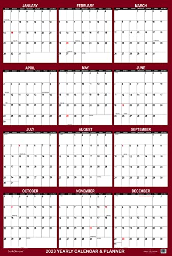 32" x 48" SwiftGlimpse 2023 Wall Calendar Erasable Jumbo XL Wet & Dry Erase Laminated 12 Month Annual Yearly Wall Planner, Reversible, Horizontal/Vertical, Maroon