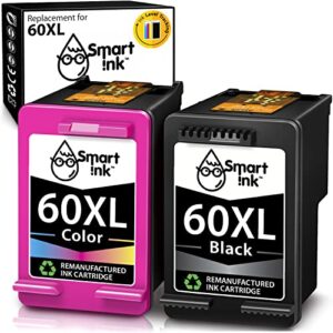 smart ink remanufactured ink cartridge replacement for hp 60 xl 60xl (black & color combo pack) to use with deskjet d2530 d2545 f2430 f4440 envy 100 110 120 photosmart c4640 c4650 c4680 c4780 c4795