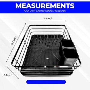 Ecomerr Dish Drying Rack for Kitchen Counter and Tabletop-Rust Proof Stainless Steel Dish Drainer with Drying Board and Removable Utensil Holder-Black Dish Rack with Drainboard 15.5”x11.4”x5.3”