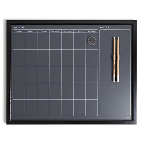 U Brands Magnetic Calendar Chalk Board, 16 x 20 inches, Black Wood Frame, Pencils Included (2518U00-04)