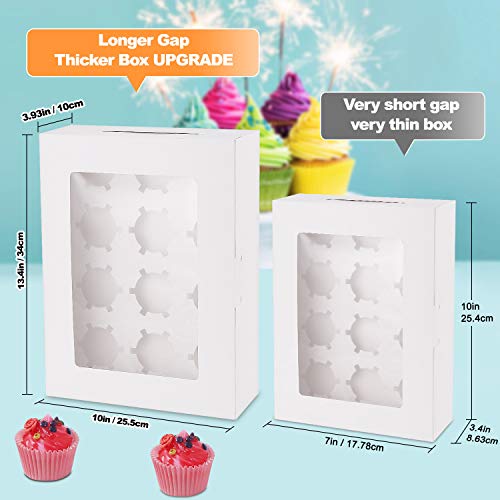 [15-Packs] White Cupcake Boxes 12 Holders Standard Cupcakes, Cupcake Containers Carrie Holders for Cookies, Muffins and Pastries13.8 x 9.5 x 4inch with Inserts and PVC Windows