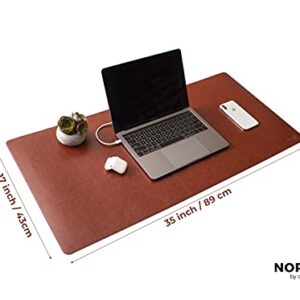 Nordik Leather Desk Mat Cable Organizer (Saddle Brown 35 X 17 inch) Premium Extended Mouse Mat for Home Office Accessories - Felt Vegan Large Leather Desk Pad Protector & Desk Blotter Pads Decor