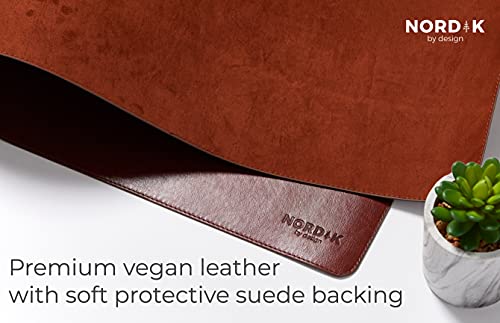 Nordik Leather Desk Mat Cable Organizer (Saddle Brown 35 X 17 inch) Premium Extended Mouse Mat for Home Office Accessories - Felt Vegan Large Leather Desk Pad Protector & Desk Blotter Pads Decor