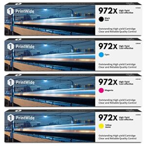 972x black/cyan/magenta/yellow high yield toner set (4-pack): replacement for hp 972x ink cartridges works with pagewide pro 452 series, 477 series, 552dw, 577 series