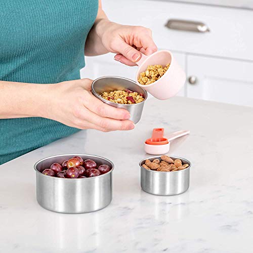 WeeSprout 18/8 Stainless Steel Food Storage Containers - Set of 3 Metal Food Storage Containers (150 ml, 200 ml, 400 ml), Leakproof Silicone Lids, Easy to Open, Durable, for Snacks, Lunches, Sauces