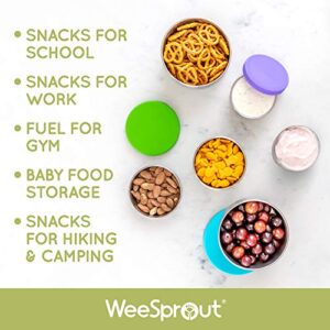 WeeSprout 18/8 Stainless Steel Food Storage Containers - Set of 3 Metal Food Storage Containers (150 ml, 200 ml, 400 ml), Leakproof Silicone Lids, Easy to Open, Durable, for Snacks, Lunches, Sauces