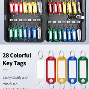 Uniclife 28-Key Steel Key Cabinet with Combination Lock Wall Mounted Key Organizer with Resettable Code Black Digital Security Box with Hooks and Large Key Tag Labels Identifiers in 5 Assorted Colors