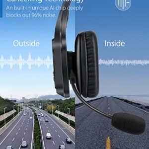 HomeSpot JM100 Trucker Bluetooth Headset with AI Noise Canceling, Wireless Headset with Rotatable Microphone and Big Mute Button, 34 Hrs Talk Time for Trucking, Home Office, Call Center