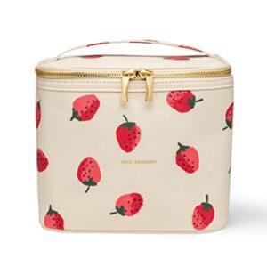kate spade new york insulated soft cooler lunch tote with double zipper close and carrying handle, strawberries