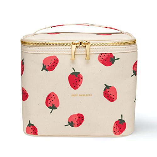 Kate Spade New York Insulated Soft Cooler Lunch Tote with Double Zipper Close and Carrying Handle, Strawberries