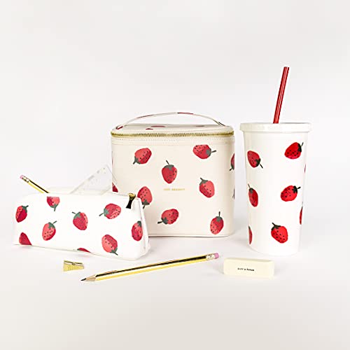 Kate Spade New York Insulated Soft Cooler Lunch Tote with Double Zipper Close and Carrying Handle, Strawberries