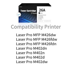 CF226A 26A Toner Cartridge 2Pack: Compatible for HP 26A 26X CF226X Black Toner Replacement for Color Laser Pro M402dw M402n M402dn M402d M402 MFP M426dw M426fdw M426fdn M426 Series Laser Printer