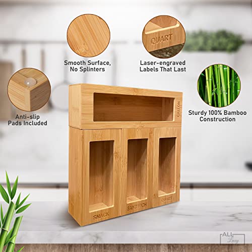 All Luxy Ziplock Bag Organizer - Bamboo Ziplock Bag Storage Organizer - Tidy Up Your Kitchen Drawers With The Sandwich Bag Holder