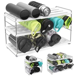expandable water bottle storage organizer, height & width adjustable cup organizer for cabinet, water bottle holder rack for kitchen countertop, pantry, fridge, freezer – (3 tier 10.6 to 16.5″l)