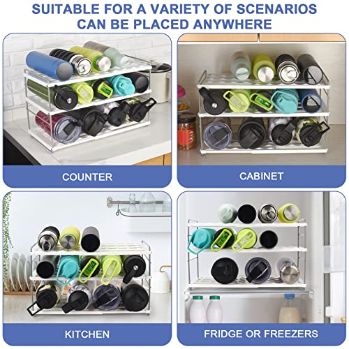 Expandable Water Bottle Storage Organizer, Height & Width Adjustable Cup Organizer For Cabinet, Water Bottle Holder Rack For Kitchen Countertop, Pantry, Fridge, Freezer - (3 Tier 10.6 To 16.5"L)