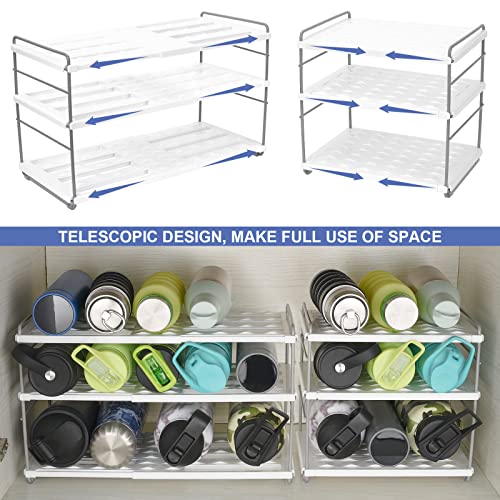 Expandable Water Bottle Storage Organizer, Height & Width Adjustable Cup Organizer For Cabinet, Water Bottle Holder Rack For Kitchen Countertop, Pantry, Fridge, Freezer - (3 Tier 10.6 To 16.5"L)
