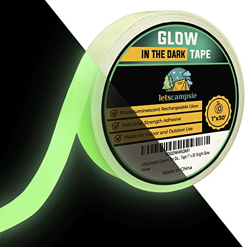 LetsCampsie Glow in The Dark Tape – 30ft x 1inch – Premium Industrial Grade Interior and Exterior Luminous Glow Tape to Help See Objects at Night and Outdoors