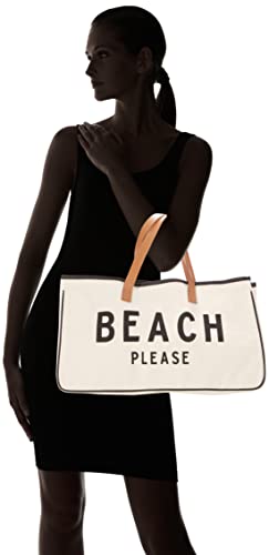 Santa Barbara Design Studio Tote Bag Hold Everything Collection Black and White 100% Cotton Canvas with Genuine Leather Handles, Large, Beach Please