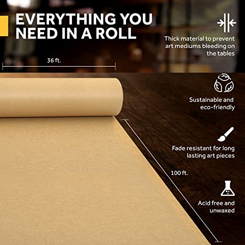 Large Brown Kraft Paper Roll - 36" x 1200" (100 ft) - Made in USA - Ideal for Gift Wrapping, Packing, Moving, Postal, Shipping, Parcel, Wall Art, Crafts, Bulletin Boards, Floor Cover or Table Runner