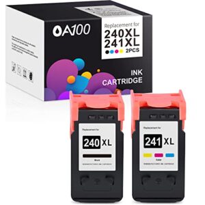 oa100 240xl 241xl remanufactured ink cartridges replacement for canon 240 xl 241 xl pg-240xl cl-241xl for pixma mg3620 ts5120 mx532 mg3520 mx472 mx432 (black tri-color, 2-pack)