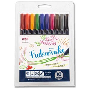 tombow fudenosuke brush pen – hard – 10 colors set (ws-bh10c)