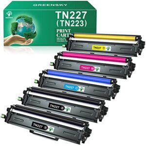 greensky compatible toner cartridge replacement for brother tn227 tn227bk tn-227 tn223bk tn223 mfc-l3770cdw hl-l3270cdw hl-l3290cdw hl-l3210cw hl-l3230cdw mfc-l3710cw mfc-l3750cdw printer (5-pack)