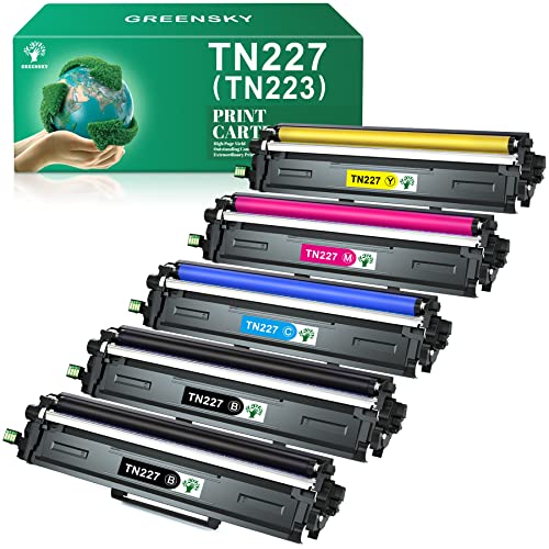 GREENSKY Compatible Toner Cartridge Replacement for Brother TN227 TN227BK TN-227 TN223BK TN223 MFC-L3770CDW HL-L3270CDW HL-L3290CDW HL-L3210CW HL-L3230CDW MFC-L3710CW MFC-L3750CDW Printer (5-Pack)