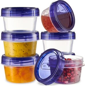 plasticpro 6 pack twist cap food storage containers with blue screw on lid- 4 oz reusable meal prep containers – small freezer containers microwave safe blue plastic food storage