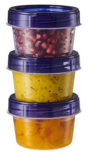 PLASTICPRO 6 Pack Twist Cap Food Storage Containers with Blue Screw on Lid- 4 oz Reusable Meal Prep Containers - Small Freezer Containers Microwave Safe Blue Plastic Food Storage