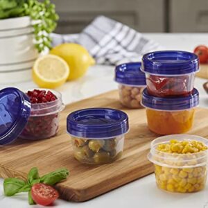 PLASTICPRO 6 Pack Twist Cap Food Storage Containers with Blue Screw on Lid- 4 oz Reusable Meal Prep Containers - Small Freezer Containers Microwave Safe Blue Plastic Food Storage
