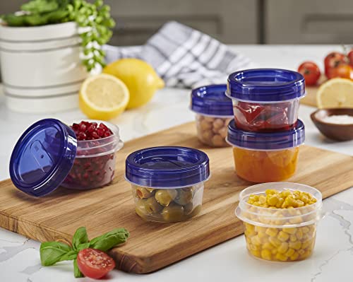 PLASTICPRO 6 Pack Twist Cap Food Storage Containers with Blue Screw on Lid- 4 oz Reusable Meal Prep Containers - Small Freezer Containers Microwave Safe Blue Plastic Food Storage