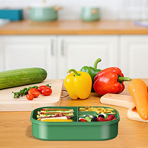 TEVIKE Bento Box for Kids, 1300ML Bento Lunch Box Food Storage Container with Fork & Spoon, BPA Free, Microwave/Dishwasher Freezer/Refrigerator Safe, Food-Safe Materials (Layered Green)