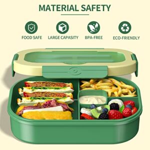 TEVIKE Bento Box for Kids, 1300ML Bento Lunch Box Food Storage Container with Fork & Spoon, BPA Free, Microwave/Dishwasher Freezer/Refrigerator Safe, Food-Safe Materials (Layered Green)