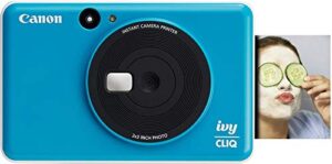 canon ivy cliq instant camera printer, mini photo printer with seaside blue