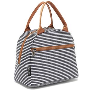 flowfly lunch bag tote bag lunch organizer lunch holder insulated lunch cooler bag for women/men,white&black stripe