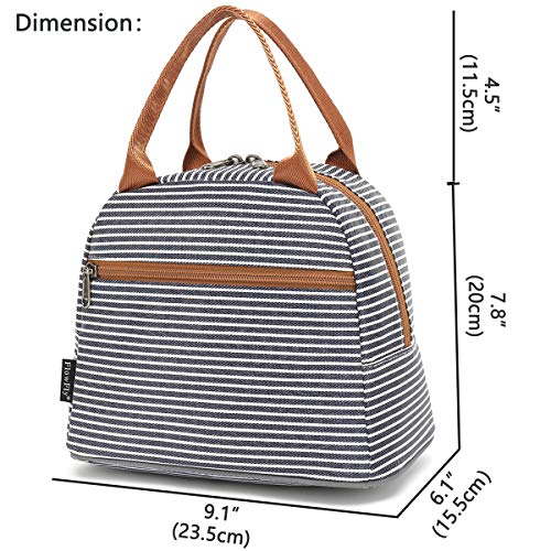 FlowFly Lunch Bag Tote Bag Lunch Organizer Lunch Holder Insulated Lunch Cooler Bag for Women/Men,White&Black Stripe