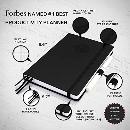 Smart Planner Pro – Small 8.6 x 5.7 inches (A5) – Undated Agenda Daily Planner – Tested & Proven to Achieve Goals & Increase Productivity, Time Management & Happiness with Weekly, Monthly, Gratitude Sections, Back Pocket (Black)