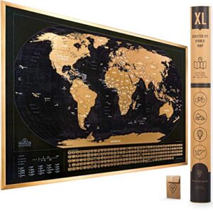 xl scratch off map of the world with flags – 36 x 24 easy to frame scratch off world map wall art poster with us states & flags – deluxe world map scratch off travel map designed for travelers