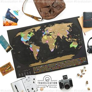 XL Scratch Off Map of The World with Flags - 36 x 24 Easy to Frame Scratch Off World Map Wall Art Poster with US States & Flags - Deluxe World Map Scratch Off Travel Map Designed for Travelers