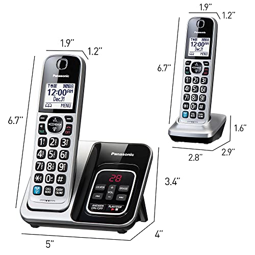 Panasonic Cordless Phone System, Bluetooth Pairing for Wireless Headphones and Smart Call Block and Bilingual Talking Caller ID, 2 Handsets Expandable up to 6 Cordless Handsets - KX-TGD892S (Silver)