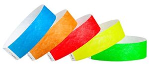 wristco variety pack ¾” tyvek wristbands – 500 pack | green, yellow, red, orange, blue | waterproof paper bracelets for concerts & events