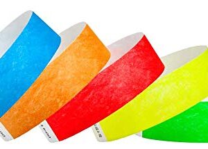 WristCo Variety Pack ¾” Tyvek Wristbands – 500 Pack | Green, Yellow, Red, Orange, Blue | Waterproof Paper Bracelets for Concerts & Events