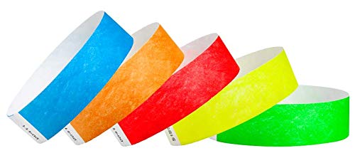 WristCo Variety Pack ¾” Tyvek Wristbands – 500 Pack | Green, Yellow, Red, Orange, Blue | Waterproof Paper Bracelets for Concerts & Events