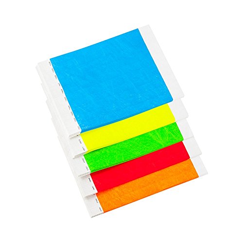 WristCo Variety Pack ¾” Tyvek Wristbands – 500 Pack | Green, Yellow, Red, Orange, Blue | Waterproof Paper Bracelets for Concerts & Events