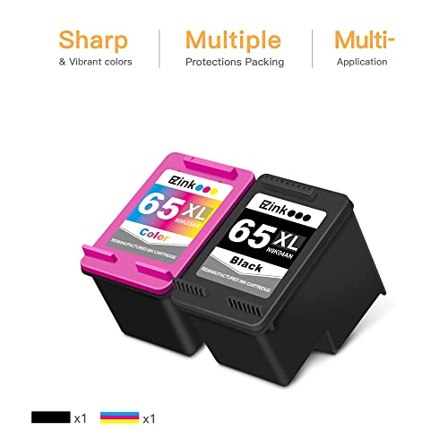 E-Z Ink (TM) Remanufactured 65XL High-Yield Ink Cartridge Replacement for HP 65 XL to use with Envy 5055 5052 5058 DeskJet 2622 2624 2652 2655 3752 3755 Printer (Black and Tri-Color, 2 Pack )