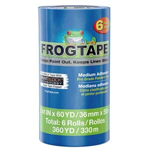 frogtape 242750 pro painter’s tape with paintblock, 1. 41-inch x 60-yards, blue, 6 rolls