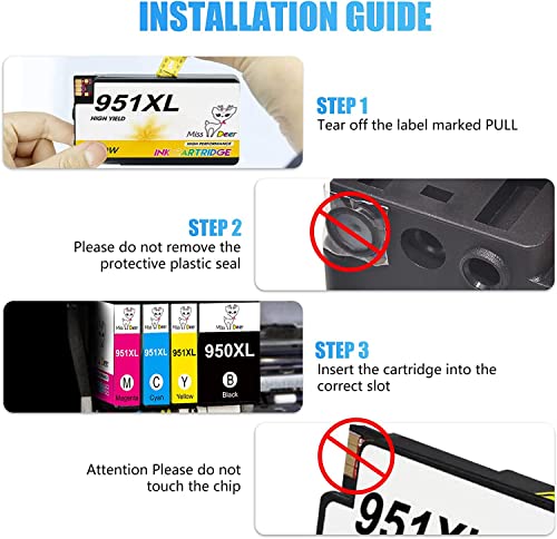 Miss Deer Compatible Ink Cartridge Replacement for HP 951 951XL 950XL 951XL for HP Officejet Pro 8600 8610 8620 8630 8640 8100 8625 8615 251dw 271dw 276dw Printer (1 Cyan, 1 Magenta, 1 Yellow), 3-Pack