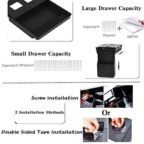 Navtcow Under Desk Drawer Storage Organizer - 2 Pack (Large and Small) Black - 2 Installation Methods (Screw or Adhesive)
